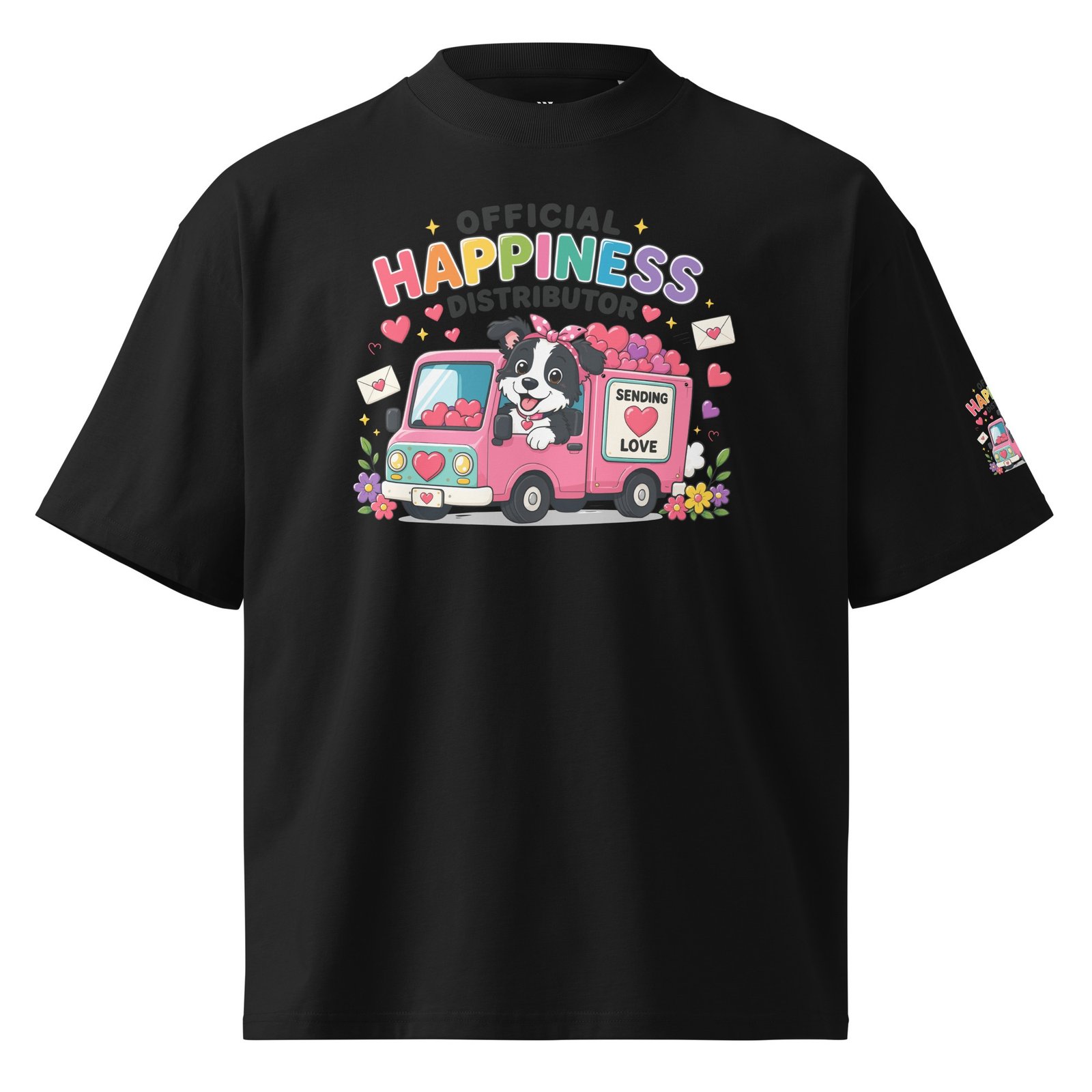 "Happiness Distributor" Organic Oversized High-Neck T-Shirt - Image 4