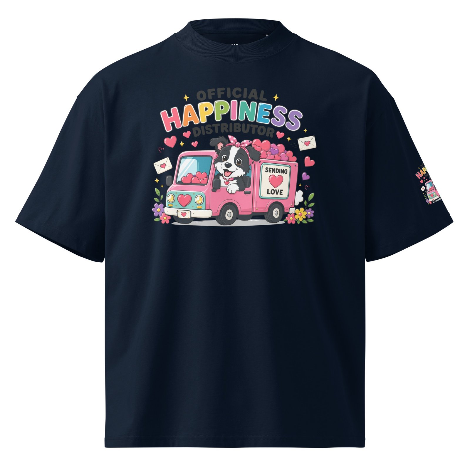 "Happiness Distributor" Organic Oversized High-Neck T-Shirt - Image 2