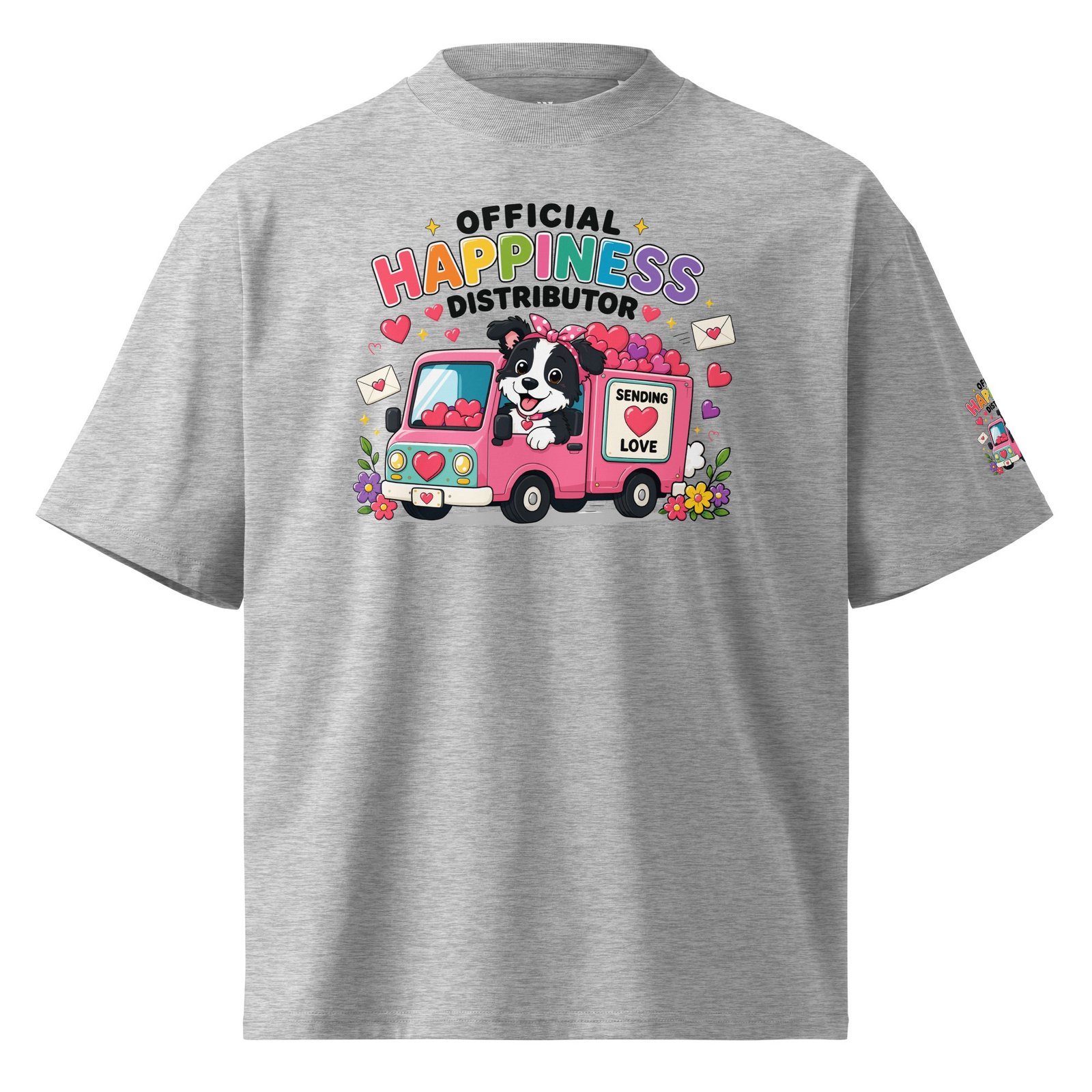 "Happiness Distributor" Organic Oversized High-Neck T-Shirt - Image 6