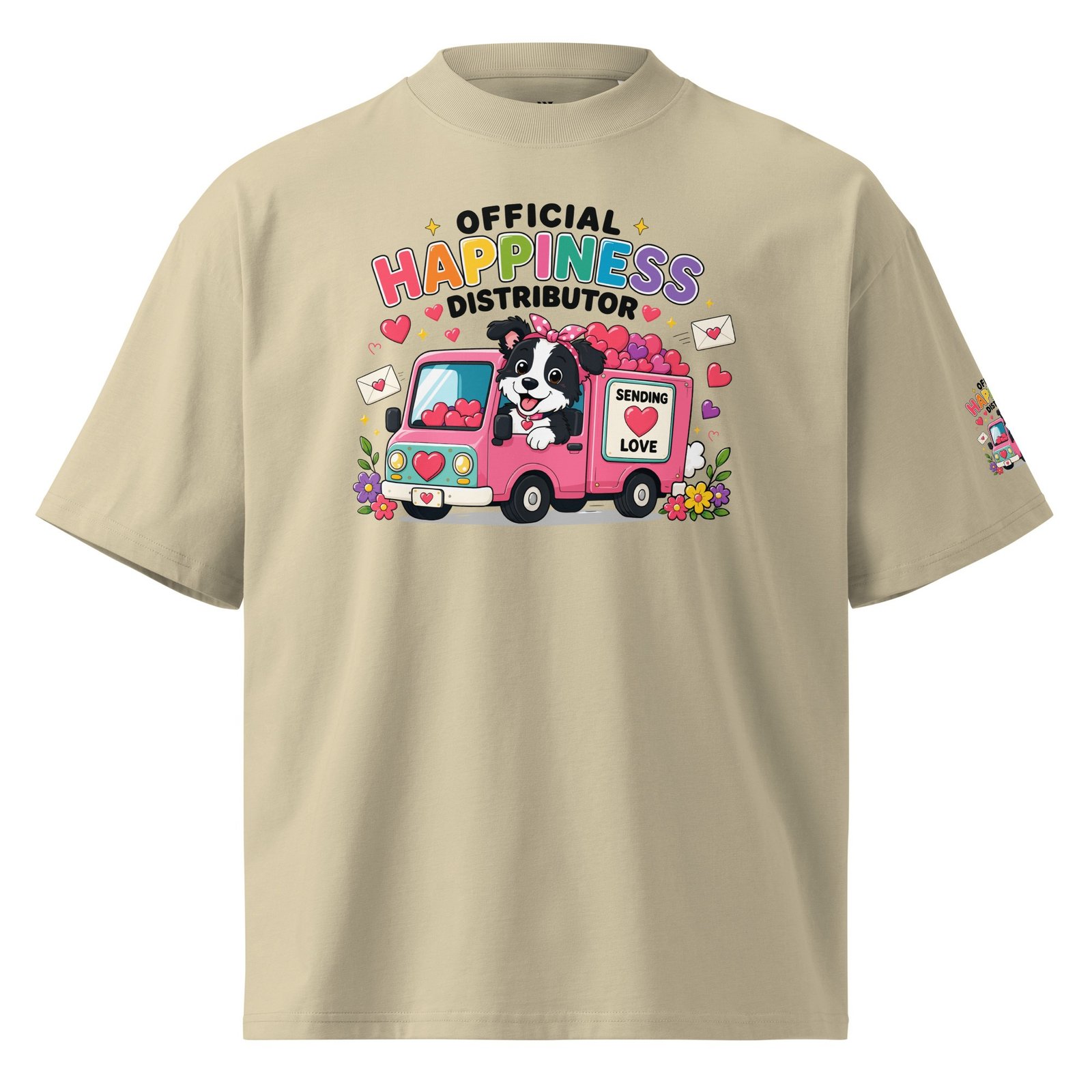 "Happiness Distributor" Organic Oversized High-Neck T-Shirt - Image 8
