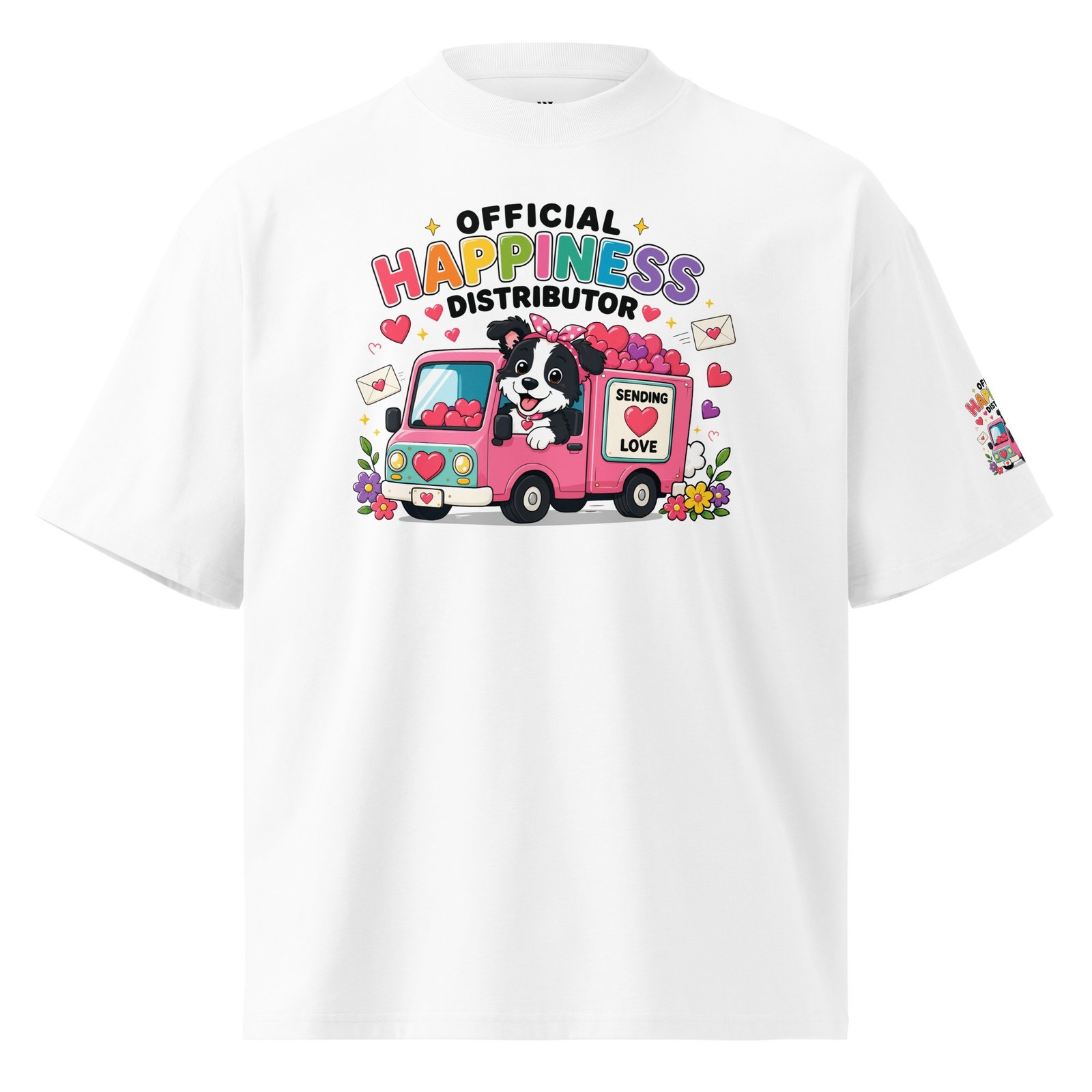 "Happiness Distributor" Organic Oversized High-Neck T-Shirt